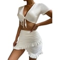 thumbnail image 4 of Liacowi Women Sexy Summer Two Piece Outfits Short Sleeve V Neck Crop Top + Ruffle Hem Wrap Skirt Set, 4 of 9