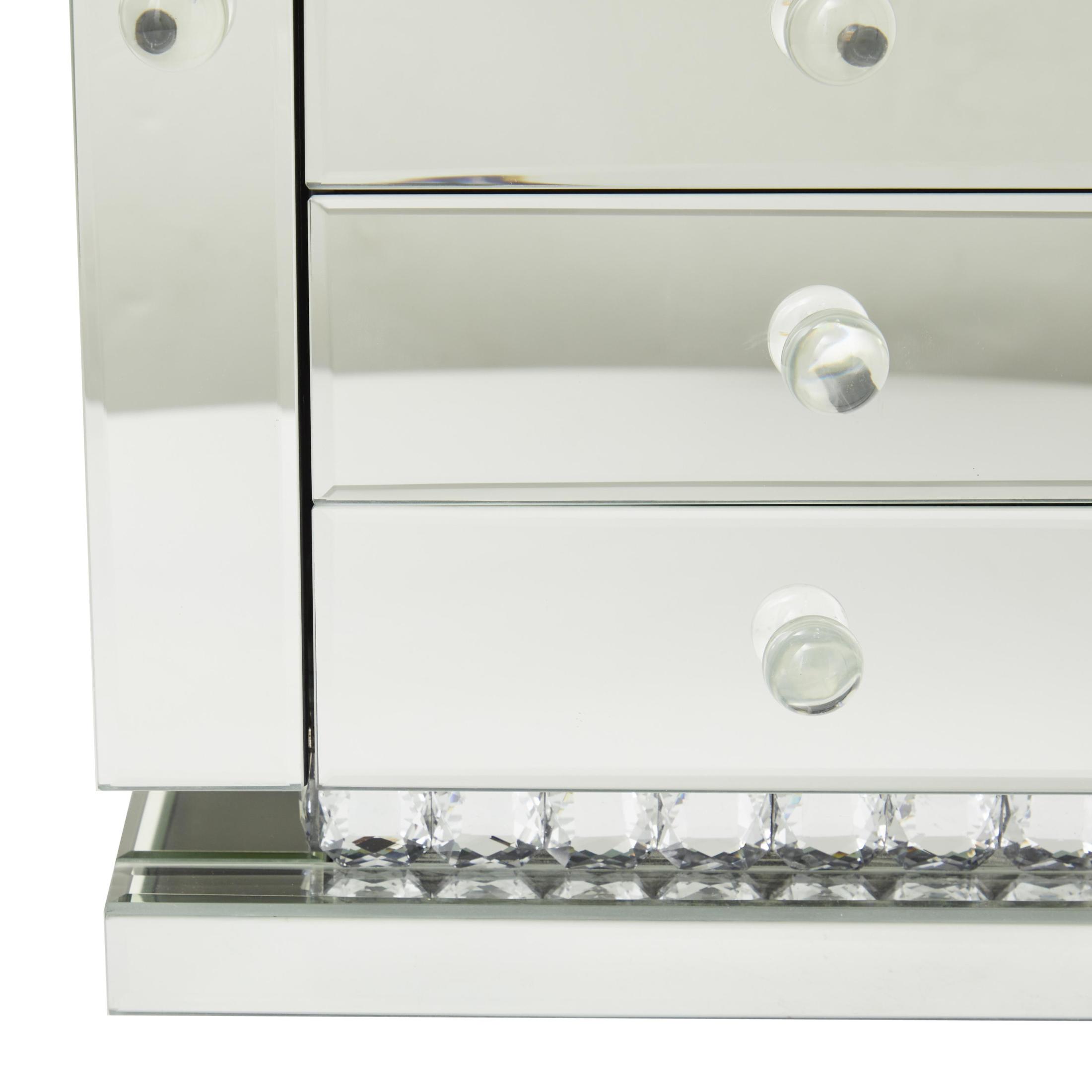 DecMode Mirrored 5 Drawers Silver Wooden Decorative Jewelry Box with Crystal Embellishments