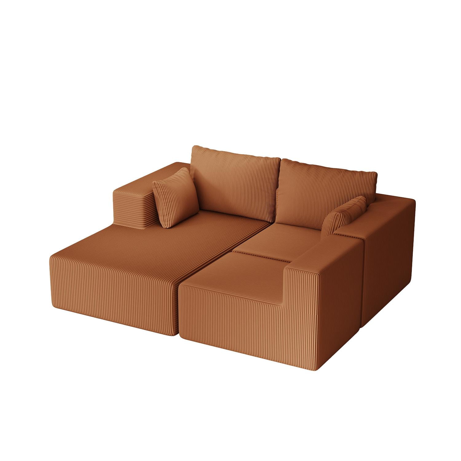 Demi Bonn 108" L-Shaped Modular Foam Sofa with Chaise Lounge, Cloud-Like Comfort Couch, Corduroy Sectional for Living Room, Brown