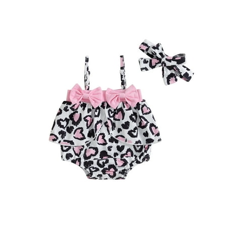 

Diconna Newborn Baby Girl Summer Sleeveless Romper Leopard Sunflower Print Jumpsuit with Headband Pink Leopard 3-6 Months