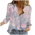 thumbnail image 2 of IROINNID Discount Womens Plus Size Tops Lounge Lapel Top Loose Buttoned Long Sleeve Print Blouse,Pink, 2 of 6