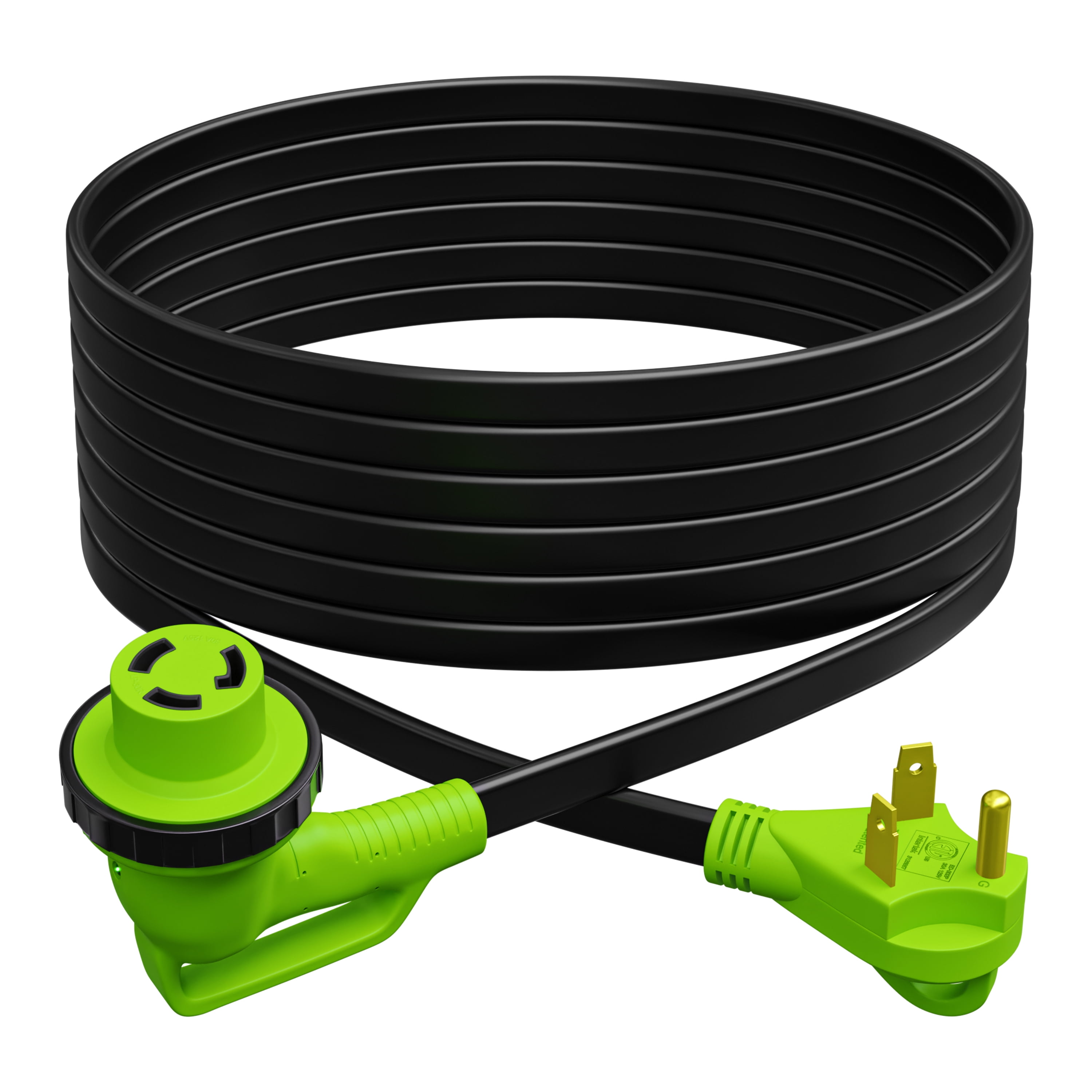 Leisure Cords 90 Degree 15FT Power Extension Cord with 30 AMP Male Standard / 30 AMP Female 90 Degree Locking Adapter (30 Amp - 15 Foot)