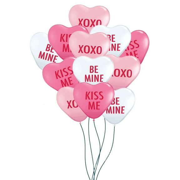 PMU Heart Shaped Balloons 11 Inch PartyTex Premium Love Expression Assortment Latex Valentines Day, Weddings, Birthdays, Anniversaries, Engagements Pkg/12
