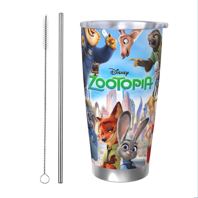 Vaso Zootopia de 20 oz, taza de viaje para café con aislamiento al vacío de acero inoxidable, taza de café, taza de viaje con tapa, taza térmica para exteriores