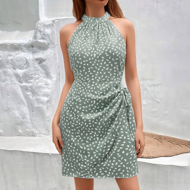 WILLBEST Vestidos de Verano para Mujer 2025, Moda de Verano para Mujer, Nuevo Vestido Corto Floral sin Mangas con Cremallera Grande