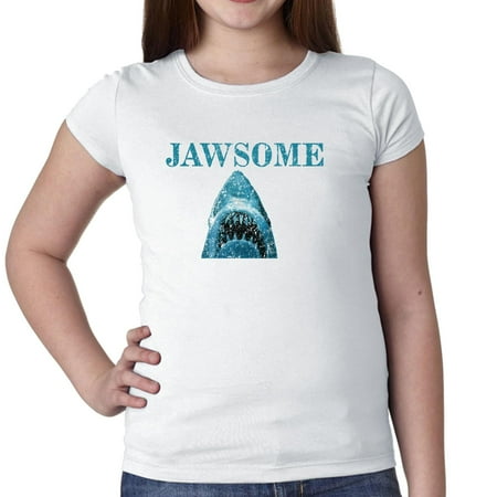 - Jawsome Graphic of Big White Shark Girl's Cotton Youth T-Shirt