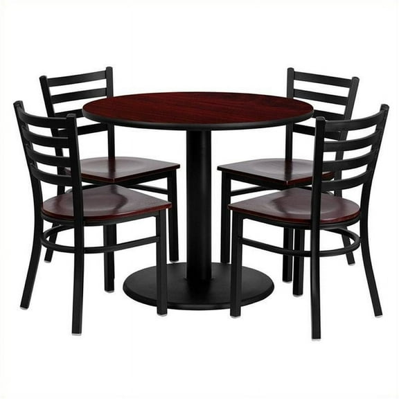 Bowery Hill 5 Piece Round Table Set in Mahogany and Black
