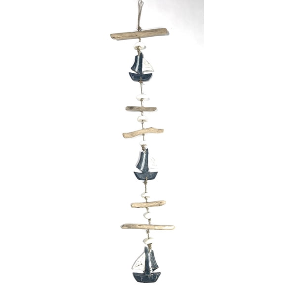 Driftwood Garland Boat w/ White Stone 40" Blue | #lis31012100b