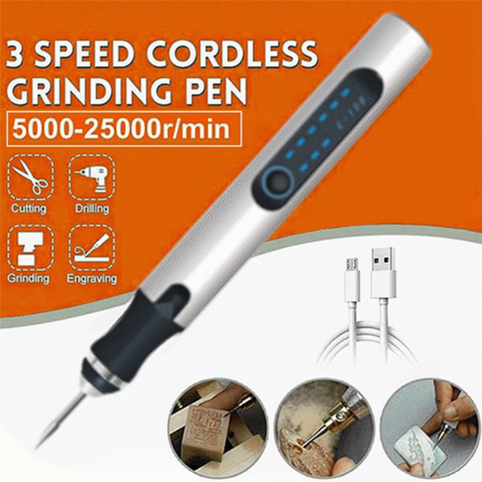 Engraving Pen with LED Light USB Rechargeable Engraver Pen with 35bits Mini  Electric Engraving Machines Etching Pen Cordless Handheld Etcher Engraver  Tool for DIY Jewelry Metal Wood Stone Glass (Blue)
