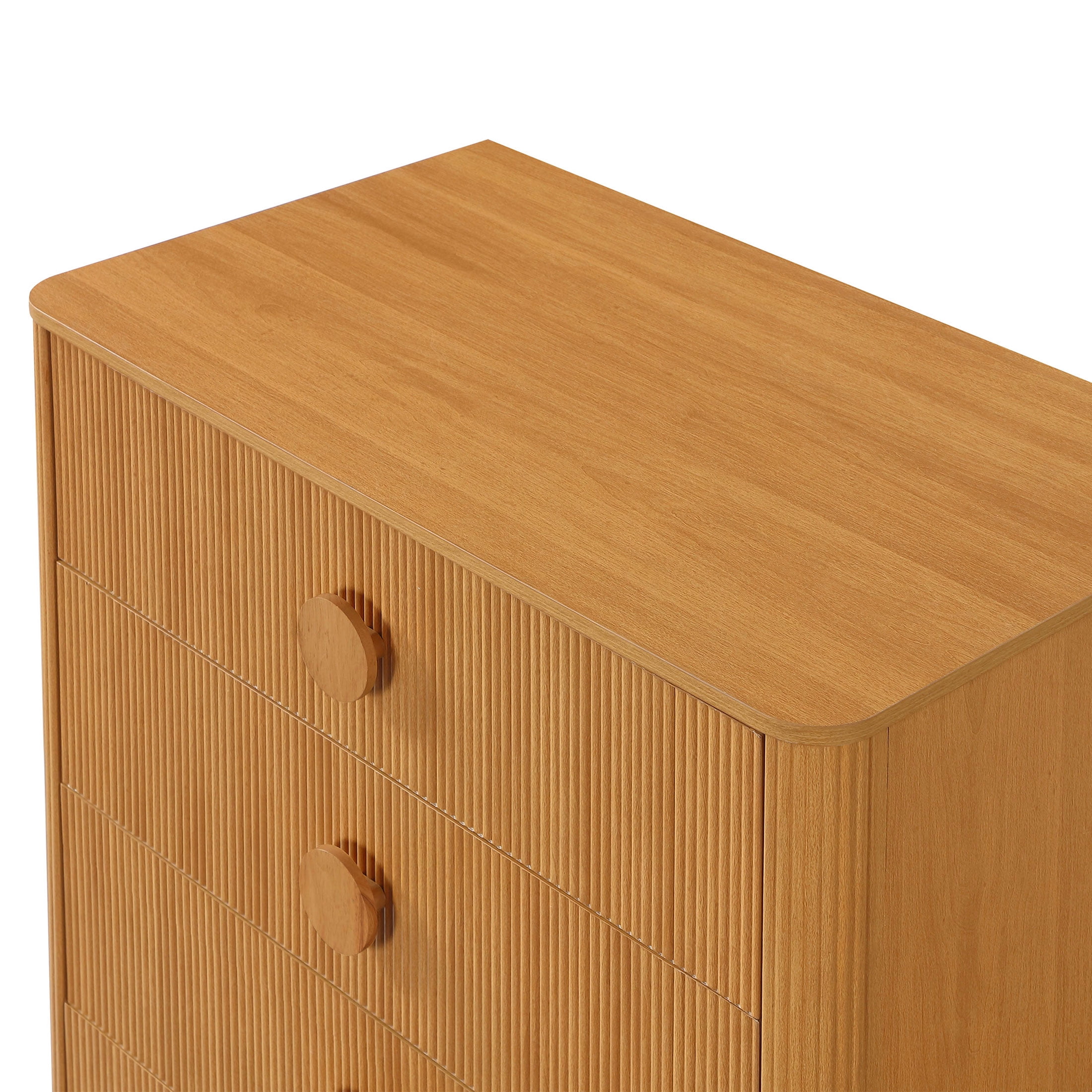 Beautiful Fluted 5 Drawer Dresser, 48" Tall, Warm Honey Finish