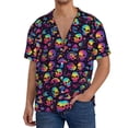 thumbnail image 7 of Lsque Skull mushroom rainbow color print Men's Cuban Collar Short Sleeve Shirt Summer Beachwear Casual Button Down Fashionable Vacation Leisure Shirt-Medium, 7 of 7