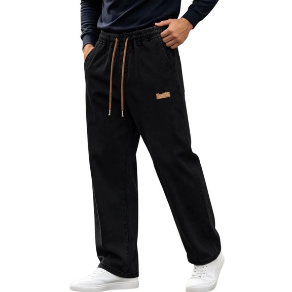 MYAOYI Mens Comfort Fit Jeans Drawstring Loose Denim Trousers