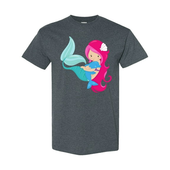 Inktastic Cute Mermaid, Little Mermaid, Pink Hair, Dolphin T-Shirt
