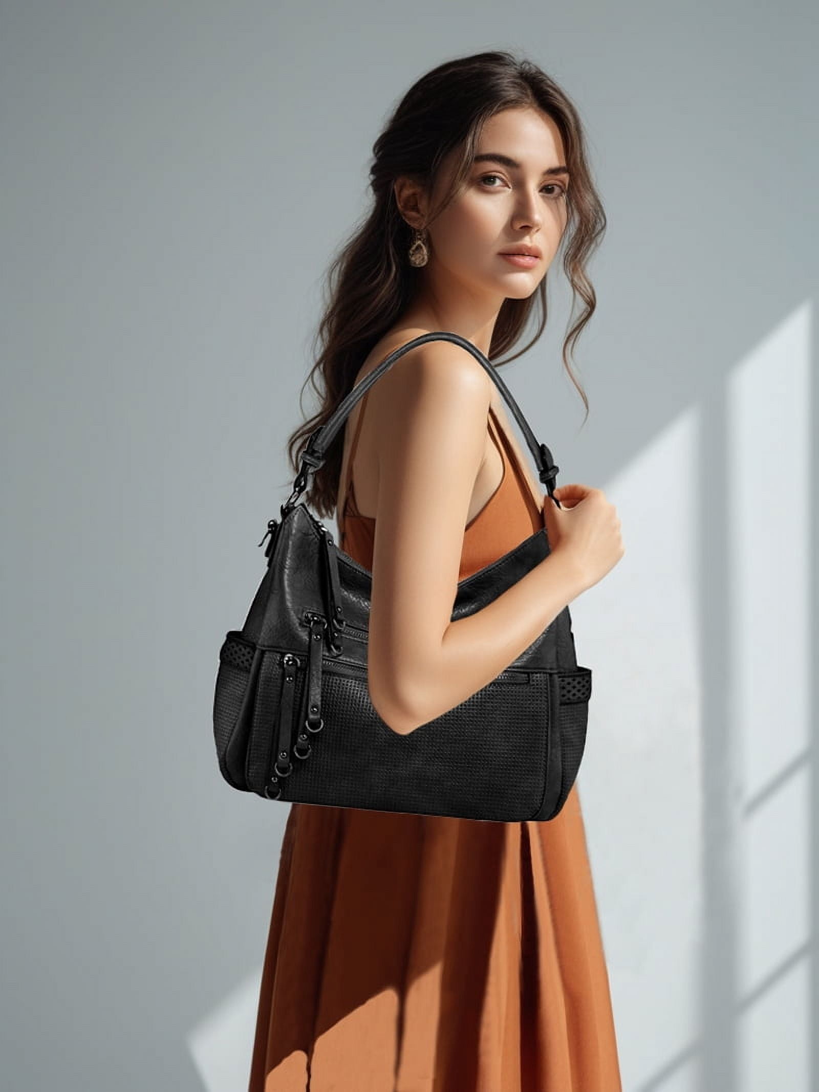 Capamaster Large Capacity Vintage Hobo Bag | Retro PU Leather 2-Way Shoulder Crossbody Purse for Women Black