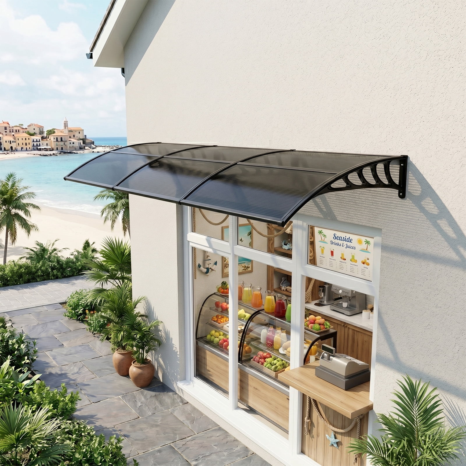 38×120 Inch Clear Polycarbonate Door Window Awning, Rust-Proof PP Bracket & Aluminum Bar Outdoor Rain Snow UV Protection Canopy for Entryway Patio AC Unit