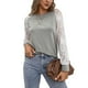 thumbnail image 3 of Blusa de encaje Mujer Mujer Manga larga Cuello redondo Casual Camiseta holgada Manga de encaje Top Gris M, 3 of 8