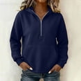 thumbnail image 6 of VEKDONE Womens Hoodies Half Zip Up Thin Fleece Pullover Sweatshirt Oversized Long Sleeve Hooded Sweatshirts Fashion Loose Fit Pullover with Kangaroo Pocket Dark Blue L, 6 of 6