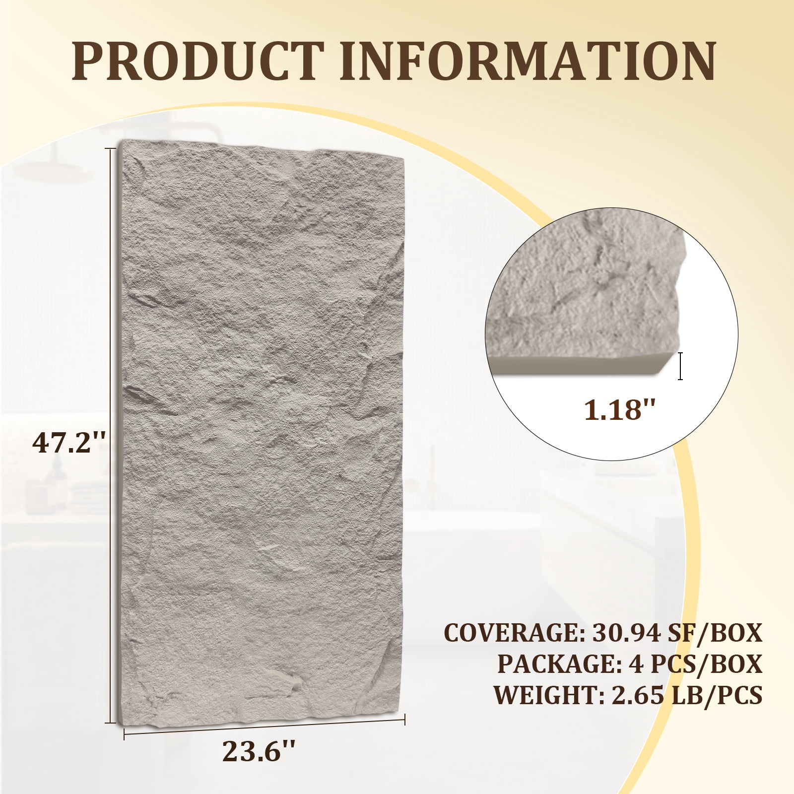 Easy4Home 4Pcs 48"x24" 3D Faux Stone Wall Panels Imitation Decorative Wall Tiles for Interior Wall Decor, Stone Gray