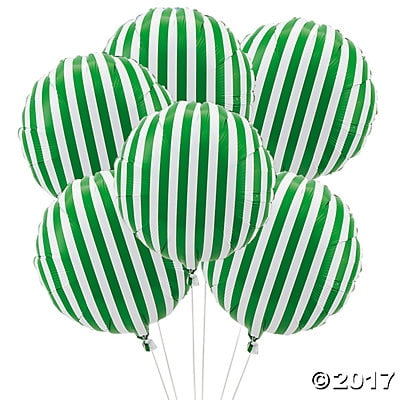 green striped mylar balloons