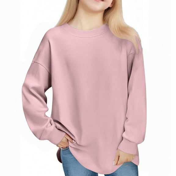 ShomPort Casual Drop Shoulder T-Shirts for Boys Girls Long Sleeve Elastic Cuff Cotton Pullover Tees Blouses Solid Color Undershirt