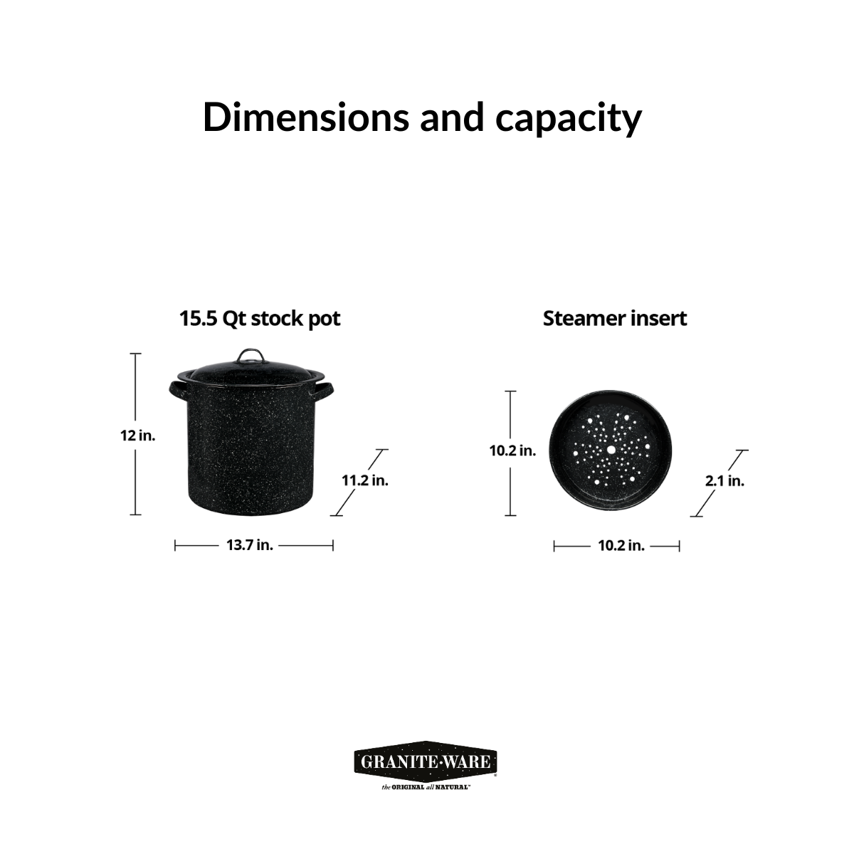 Granite Ware Enamel on Steel Multiuse Pot, Seafood / Tamale / Stock Pot includes steamer insert, 15.5-Quart, Black - image 3 of 5