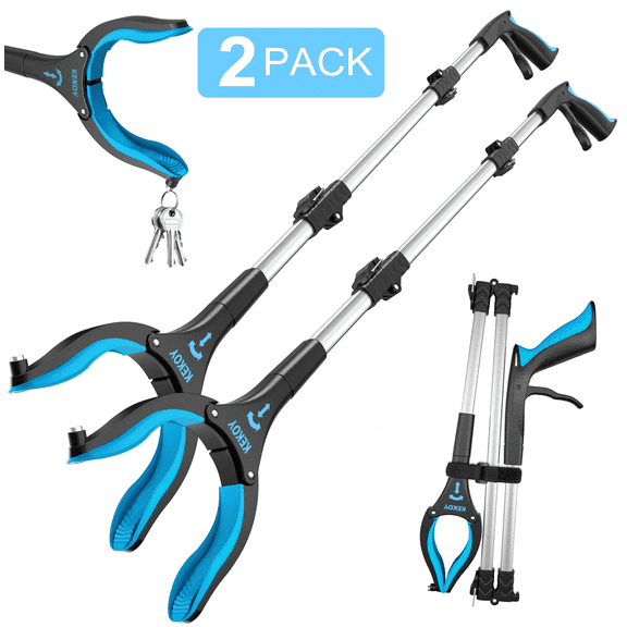 KEKOY 32" Foldable Grabber Reacher Pickup Tool 2 Pack, Hand Reachers and Grabbers for Seniors, FSA/HSA Lightweight Reaching Assist Aid Pick up Tool, Blue