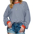 thumbnail image 2 of Women'S Oversized Long Sleeve T-Shirt Striped Colorblock Tunic Top Loose Autumn Crew Neck Sweatshirt Orange & Red S, 2 of 8