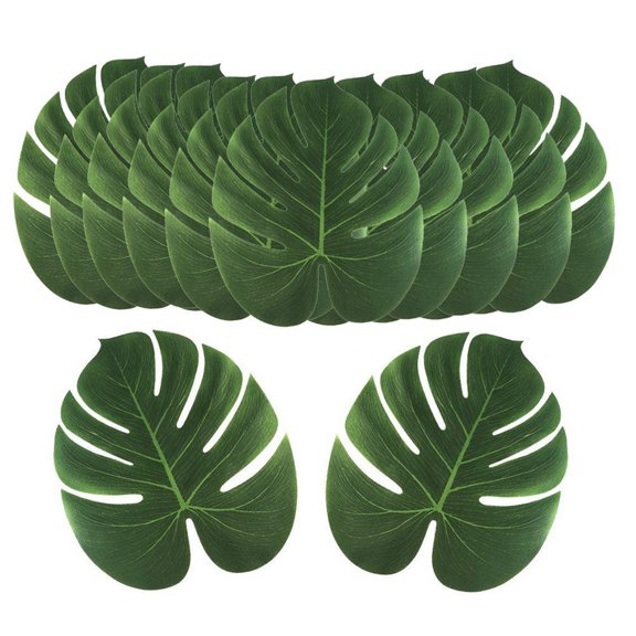 PAMINGONO 12Pcs Fake Monstera Leaf Place Mats Green Artificial Palm Leaves for Tropical Party