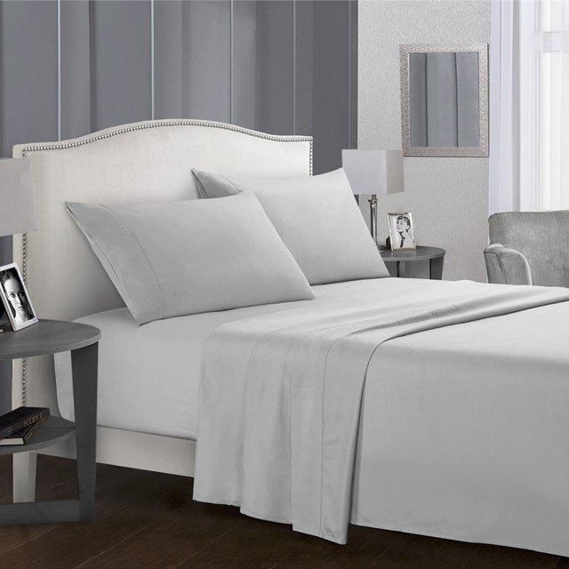 YYAO Full Size Super Soft Bed Set with Deep Pocket Fitted Sheet for Home Hotel, 4 Piece, Light Gray
