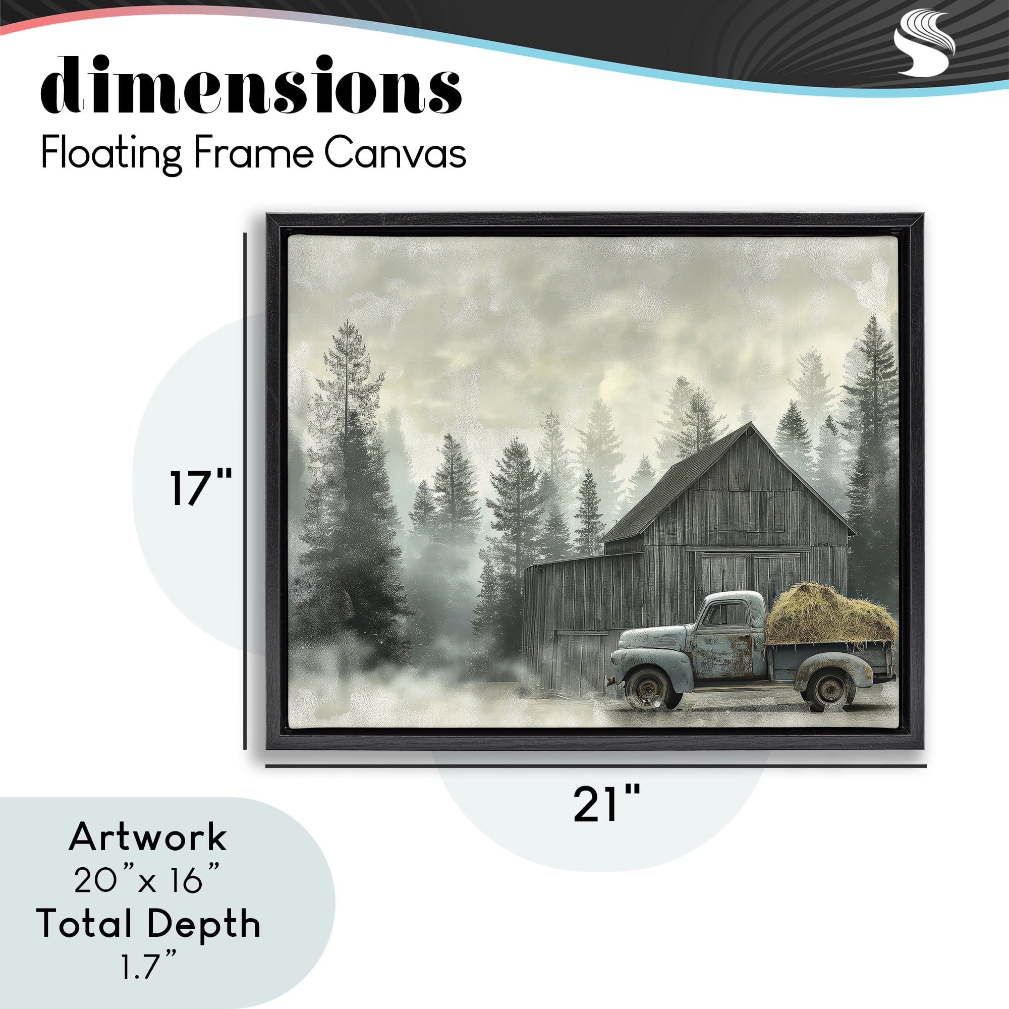 Stupell Industries Vintage Pickup at Misty Barn Black Framed Floater Canvas Wall Art, design by Imagine It Images