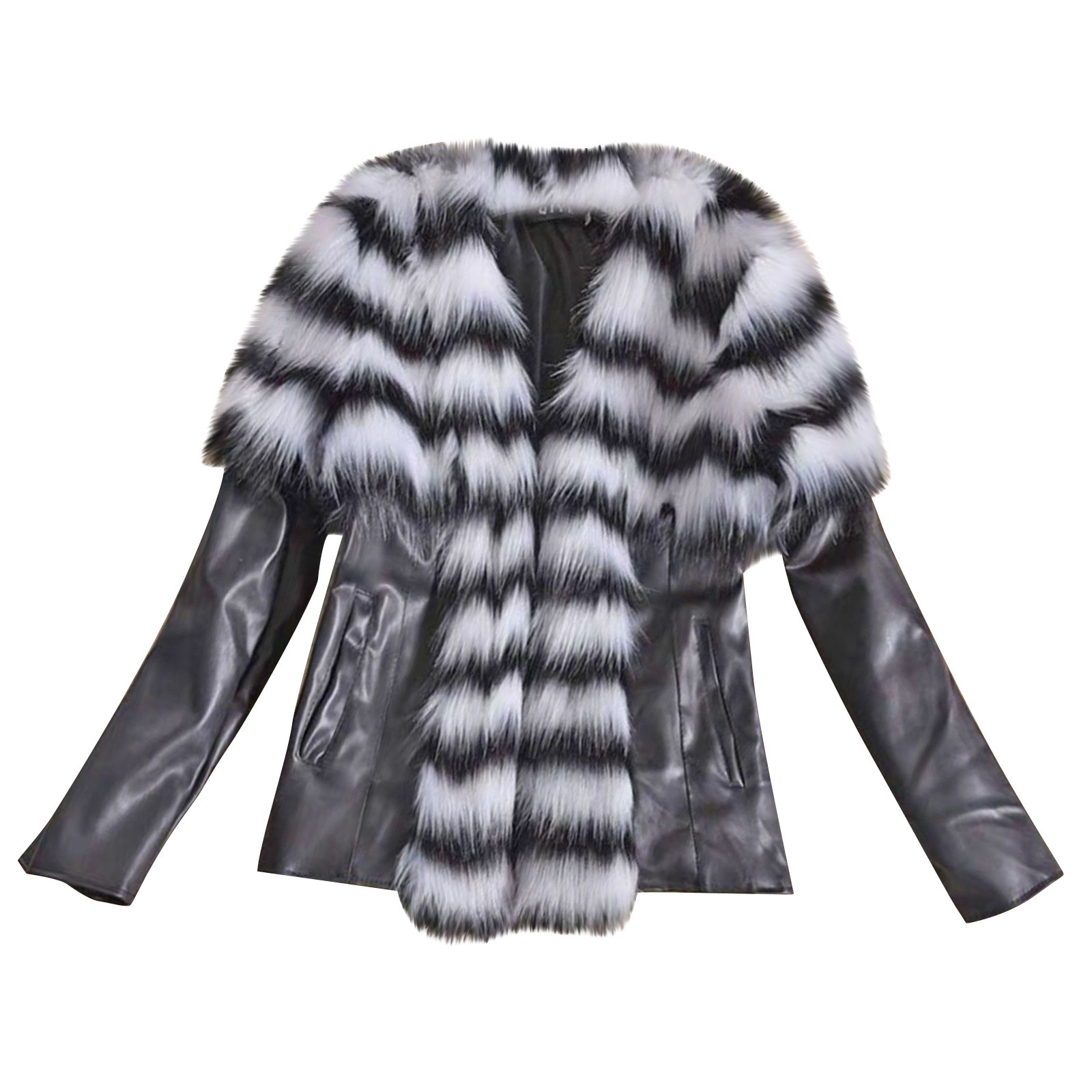symoid Womens Coats & Jackets- Trendy Leather Zipper Jacket Slim Biker Motorcycle Coat Punk Outwear Gray M - image 2 of 4