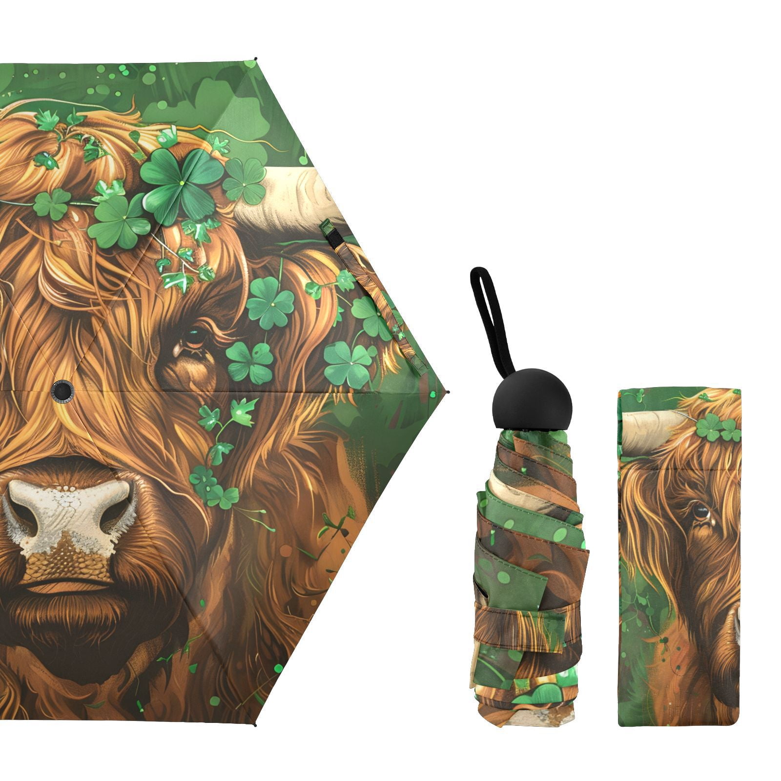 JSTEL Highland Bull Four Leaf Folding Umbrella for Rain Sun Travel Mini Lightweight Compact Umbrellas