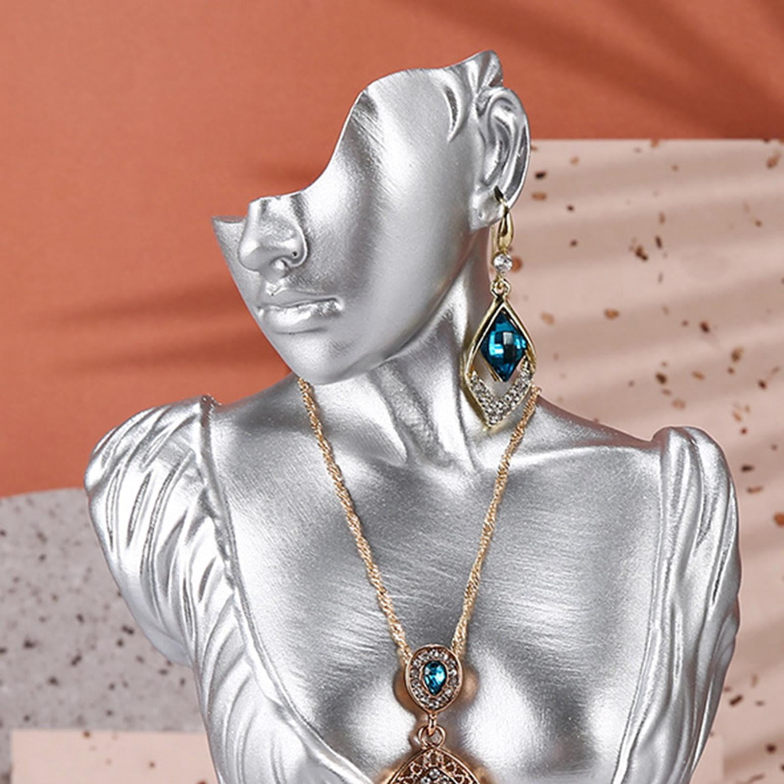 Mannequin Resin Jewelry Display Stand Necklace Bust Earring Pendant Rack Sliver Sliver 25X13X11cm