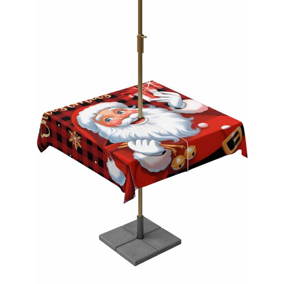 Outdoor Tablecloth with Umbrella Hole and Zipper, Red Plaid Santa Christmas Square Table Cloth 54x54 Inch Waterproof Tablecloth, Gifts Xmas Snowflake Farmhouse Picnic Table Cover for Patio Camping