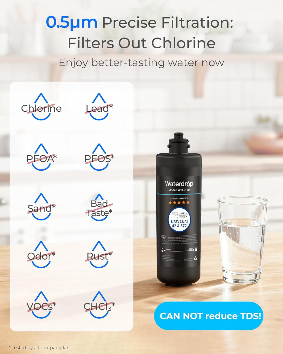Waterdrop WD-RF10 Under Sink Water Filter, Replacement 10UA Under Counter Water Filtration System, 8000 Gallons High Capacity