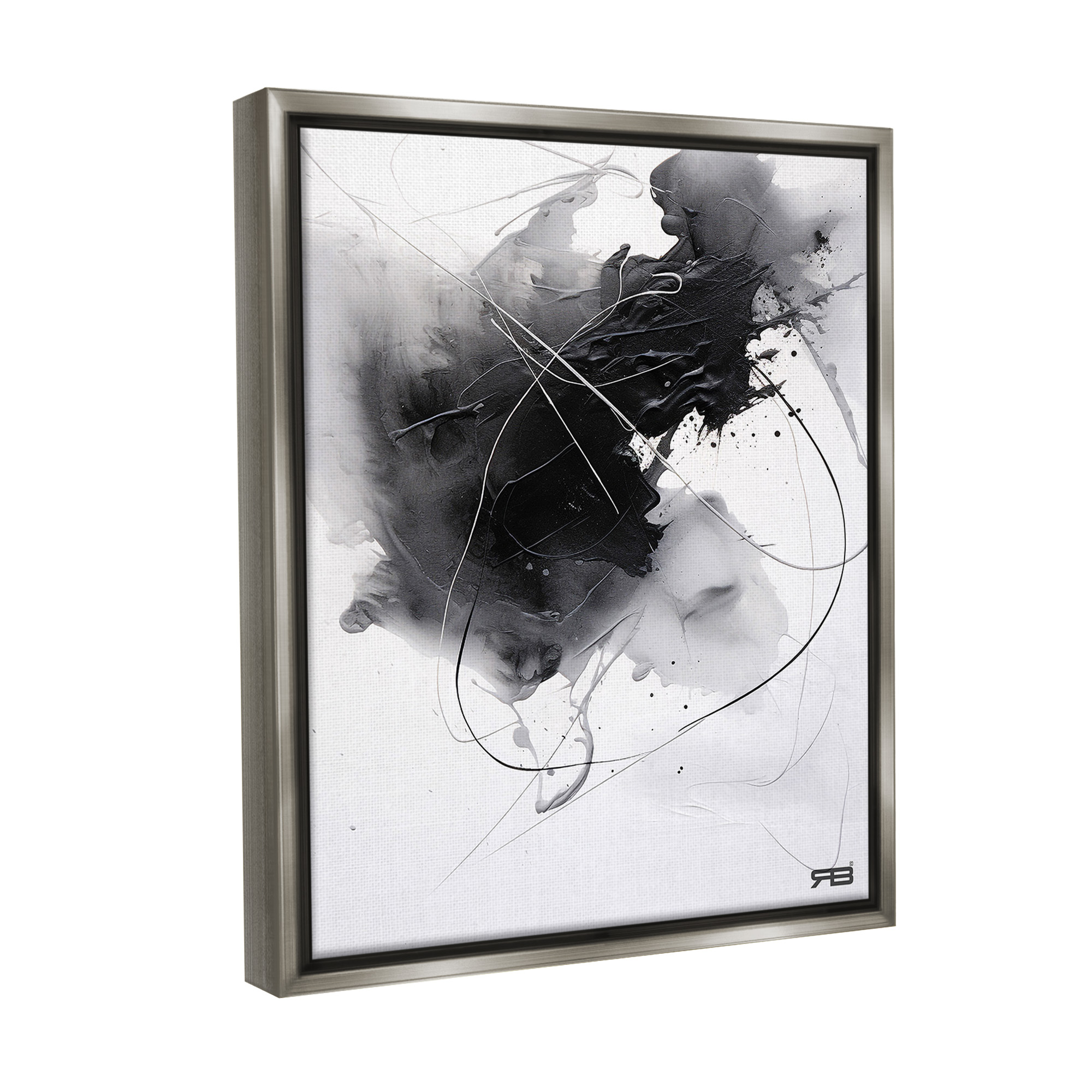 Stupell Industries Contemporary Watercolor Smear Abstract Painting Gray Floater Framed Canvas Art Print Wall Art, 25 x 31