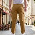 thumbnail image 5 of Nestiefly Mens Cargo Pants Relaxed Fit Chino Elastic Waist Multi Pocket Hiking Work Trousers Ginger M, 5 of 7