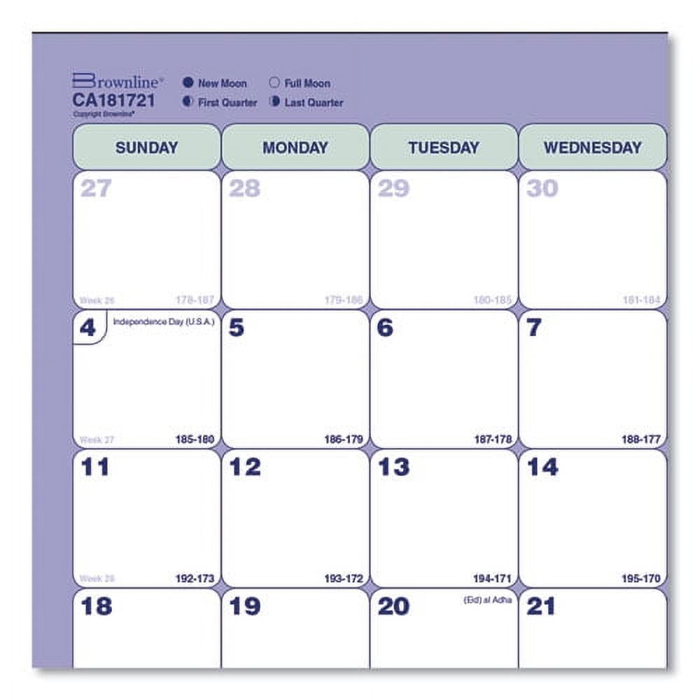 Academic 13-Month Binder-Insertable Desk Pad Calendar, 11 x 8.5, White/Blue/Green Sheets, 13-Month: July 2025 to July 2026 | Bundle of 10