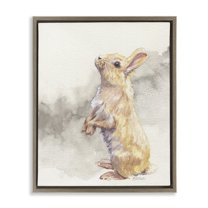 Stupell Industries Standing Bunny Watercolor Animals Painting Brown Floater Framed Canvas Art Print Wall Art, 17 x 21