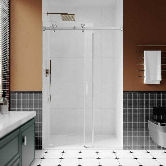 UKS05-3/8" (10mm) Sliding Glass Shower Door, 46-49" W x 76" H Frameless Bathroom Door with Easy-Cleaning Coating