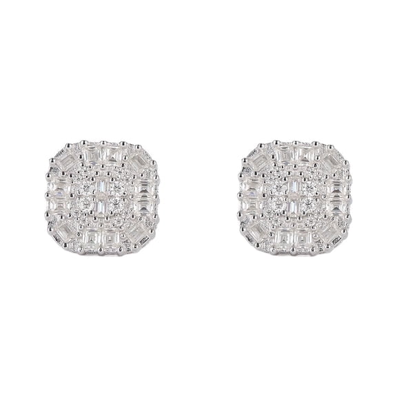 KIJ 0.96 Carat Square Halo Cluster Moissanite Stud Earrings, 14K White Gold Plated 925 Sterling Silver Hypoallergenic VVS1 Simulated Diamond GRA Certified for Men Women