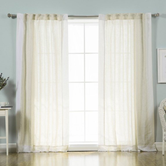 Best Home Fashion Faux Linen Blend Bordered Curtain Panel Pair