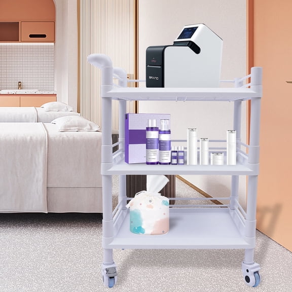 3 Tiers Medical Trolley Mobile Utility Rolling Serving Cart W/ Lockable Wheels