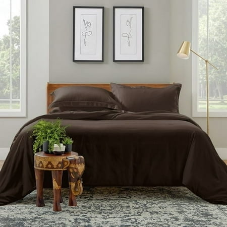 Cosy House Collection Luxury Duvet Cover Set 2-Piece - Blend of Rayon Derived from Bamboo - Ultra Soft Bedding - Zippered Comforter Protector, Includes 1 Pillow Sham (Twin/Twin XL, Chocolate)
