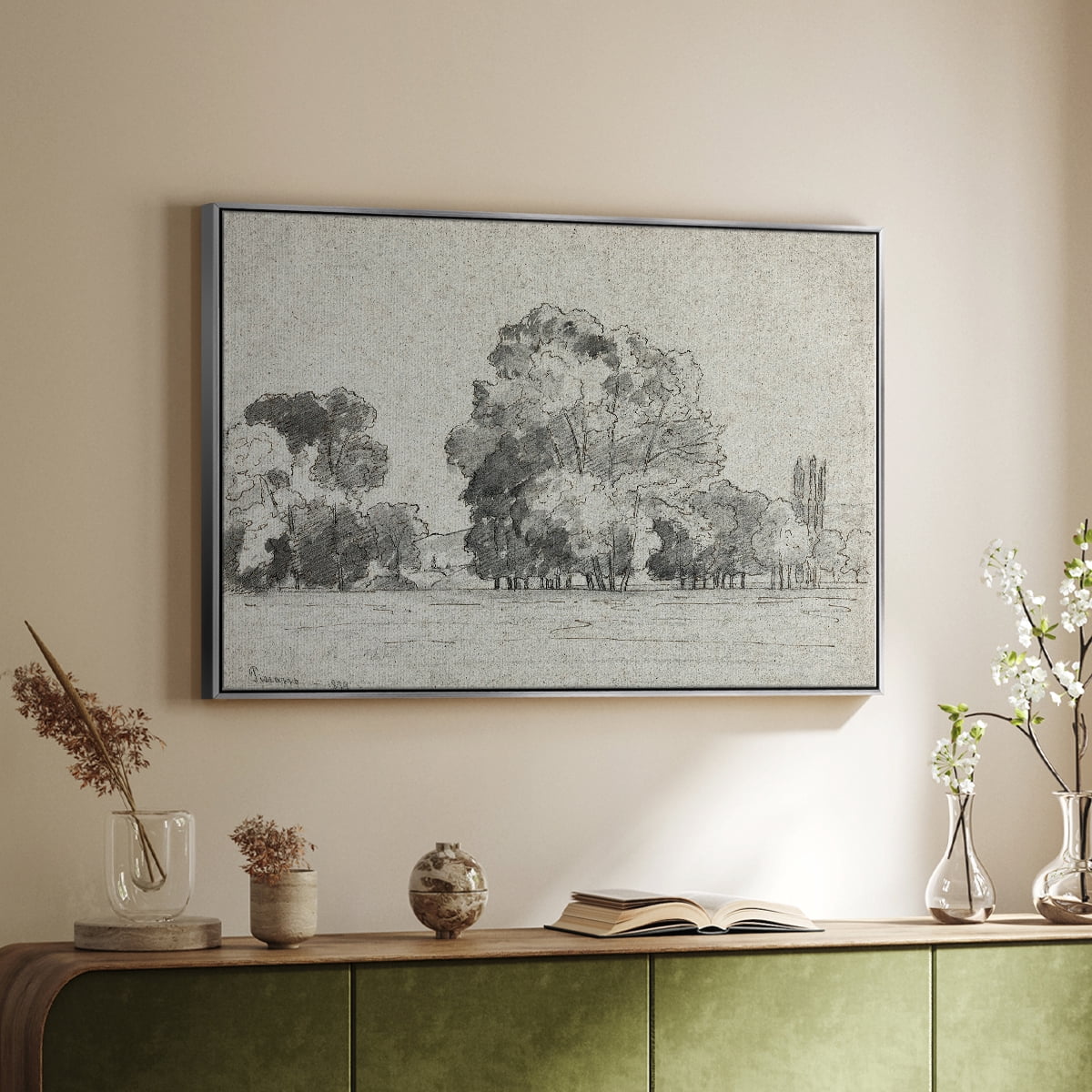 Vintage Landscape-MXIII By Wexford Home Framed in Silver Wood Gallery Wrapped Canvas 25 in. x 37 in.