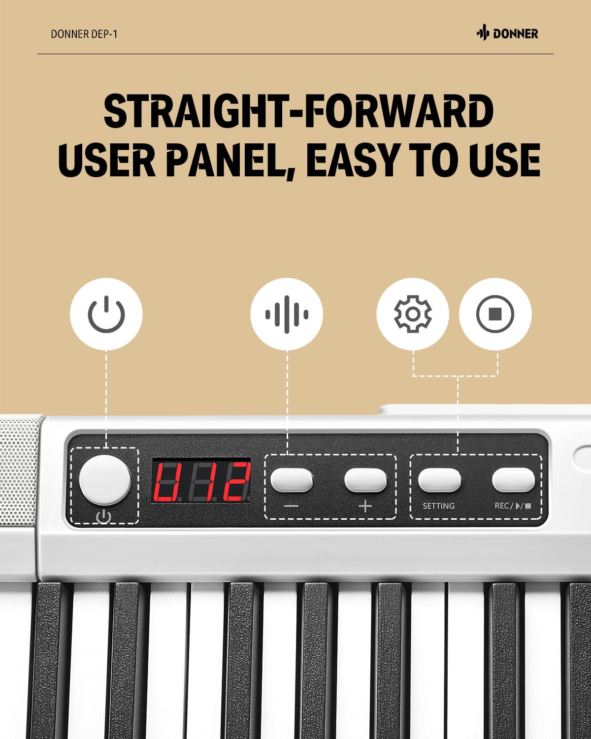 Donner DEP-1 Piano Keyboard 88 Keys, Beginner Digital Keyboard Piano Velocity-Sensitive Keys, Portable Electric Piano with Stand, Sustain Pedal, Carrying Case and Keyboard Stickers, White
