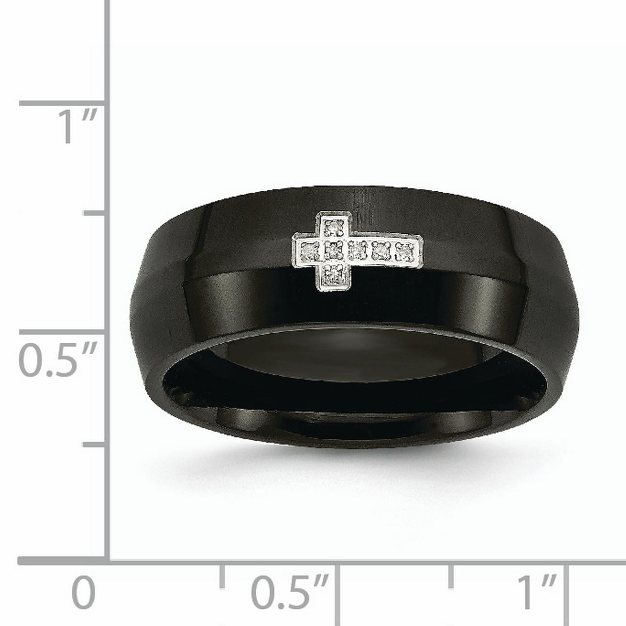 Stainless Steel Black IP-plated w/Diamond Cross Ring
