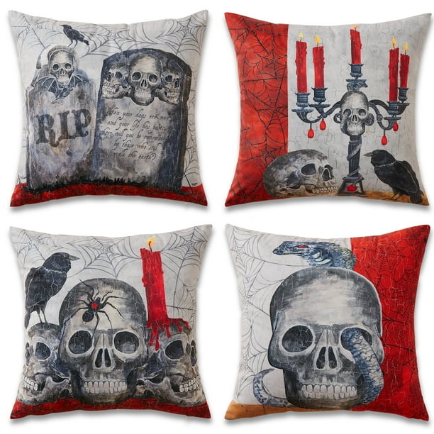 GlowSol Halloween Throw Pillow Covers 18"x18" 4 Pack Halloween