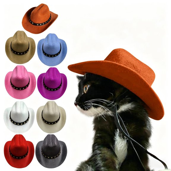 Pet Cowboy Hat Adjustable Western Style Puppy Cap for Cats and Small Dogs Cosplay Party Costume Props Festival Holiday Apparel, Coffee Size S