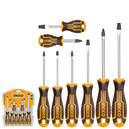 INGCO 8 PCS Screw Driver Tool Set Kit, CR-V Screwdriver Set for DIY Household Repair, INGCO Design Handle, CR-V